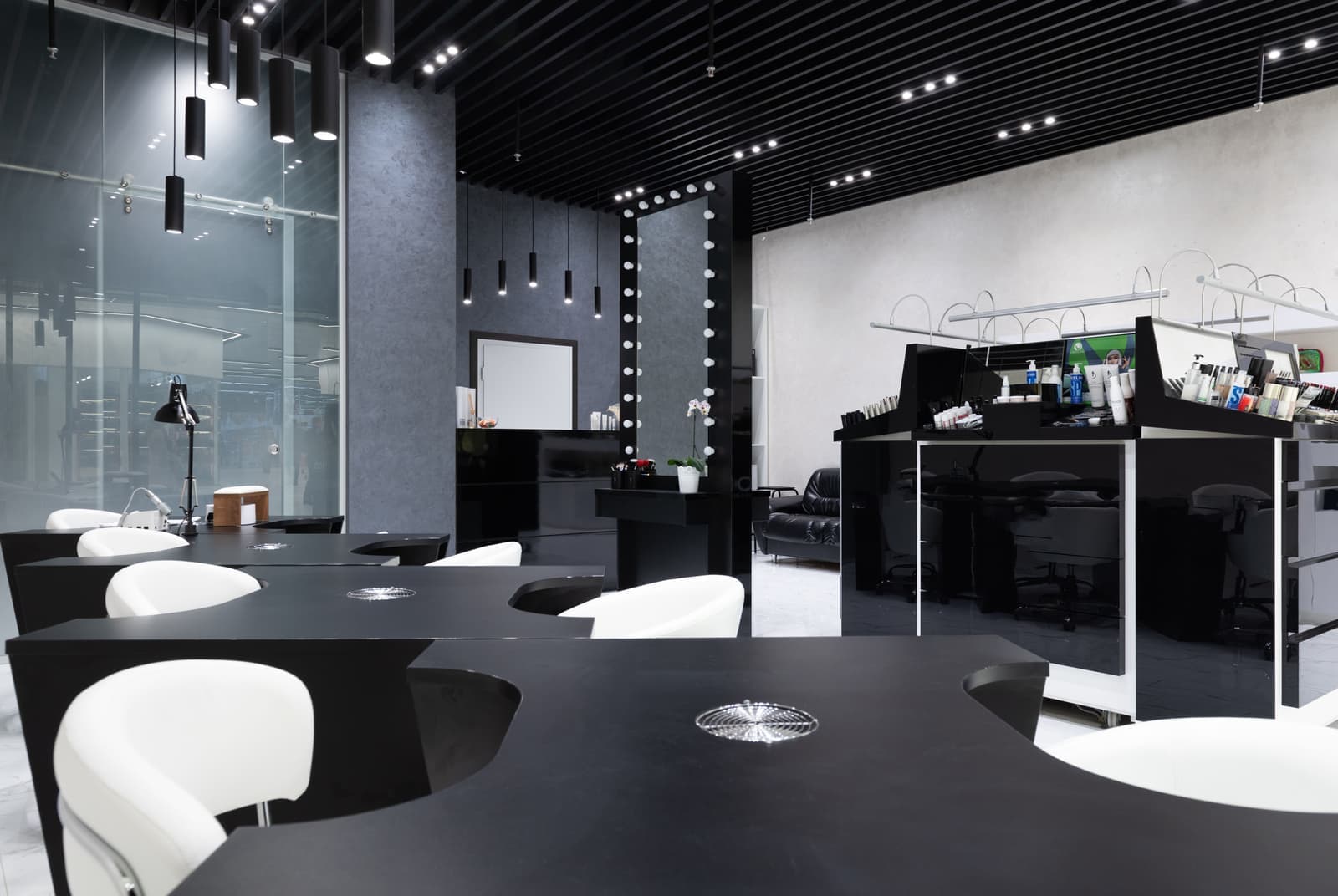 A nail salon manicure station prepared for a client